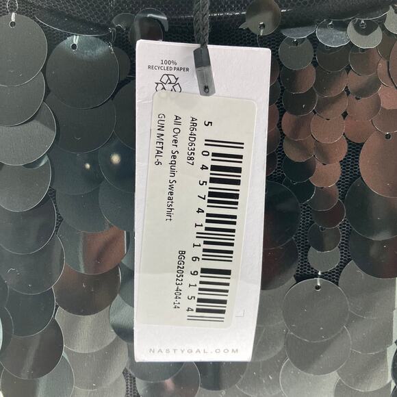 NWT NASTY GAL All Over Sequin Sweatshirt Silver 2 - Picture 5 of 5